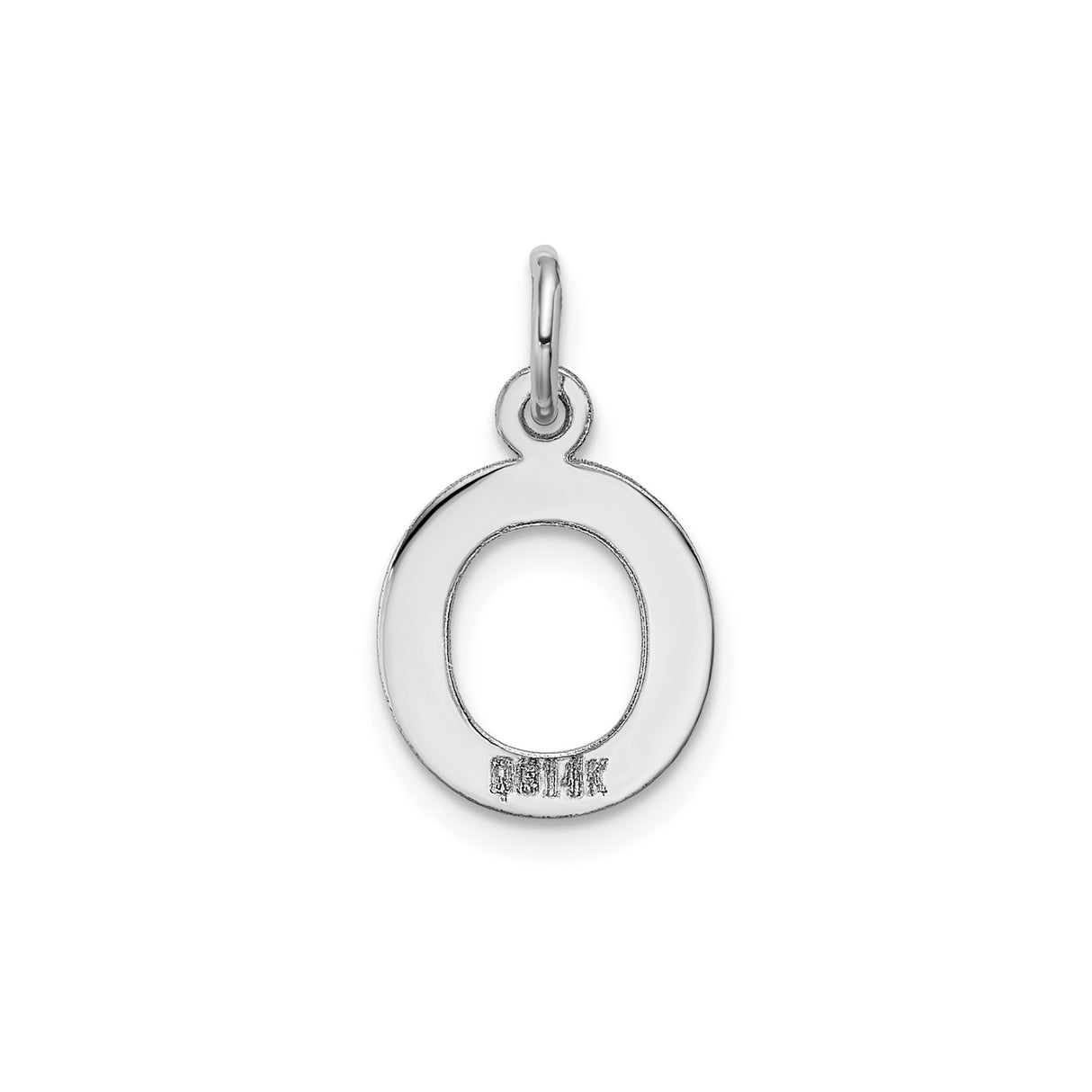 14k White Gold Initial O Pendant Charm, Polished Block Letter Design for Necklace or Bracelet
