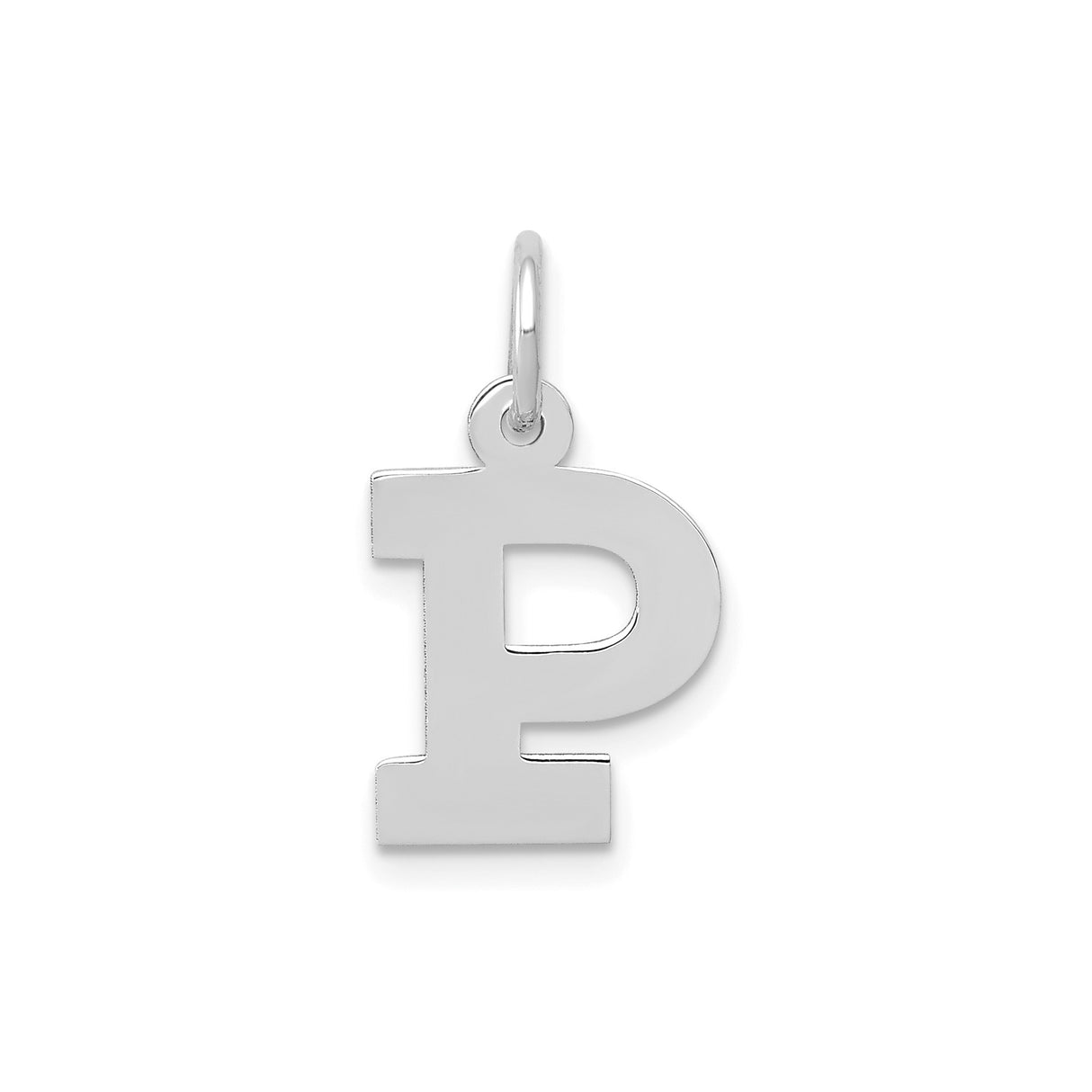 14k White Gold Initial P Pendant, Polished Block Letter Charm with Simple Bail