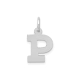 14k White Gold Initial P Pendant, Polished Block Letter Charm with Simple Bail