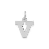 14k White Gold Pendant Charm with Block Letter V and Arrow Cutout Design