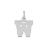 14k White Gold Pendant with Block Letter W Charm, High Polish Finish, Unisex Initial Jewelry