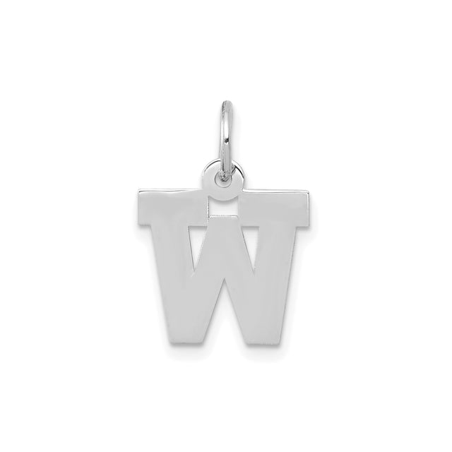 14k White Gold Pendant with Block Letter W Charm, High Polish Finish, Unisex Initial Jewelry