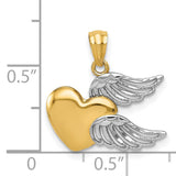 Heart with Wings Charm Pendant in Real 14k Multi-Tone Gold