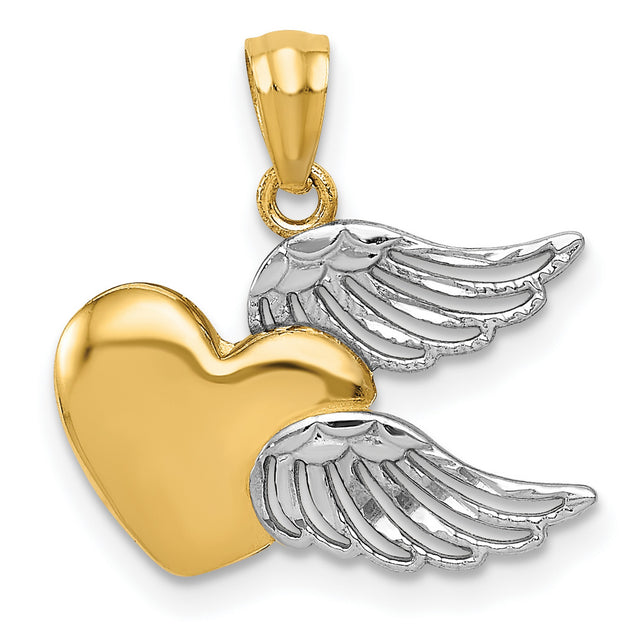 Heart with Wings Charm Pendant in Real 14k Multi-Tone Gold