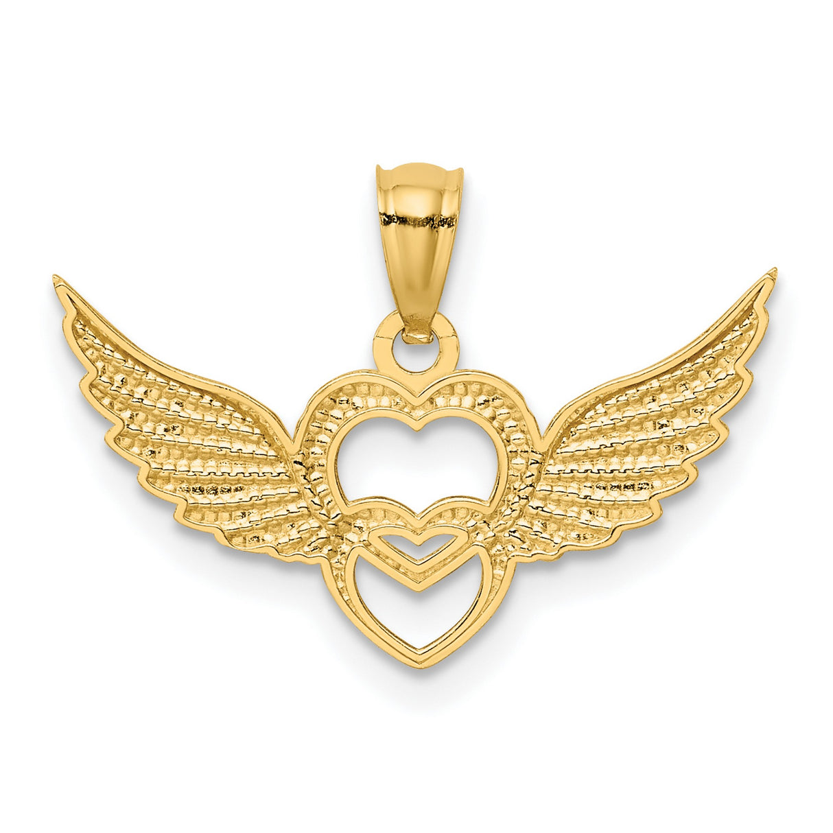14k Multi-Tone Gold Angel Heart Pendant with Interlocking Hearts and Wings