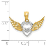 14k Multi-Tone Gold Angel Heart Pendant with Interlocking Hearts and Wings