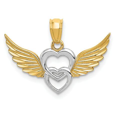 Heart with Wings Charm Pendant in Real 14k Multi-Tone Gold