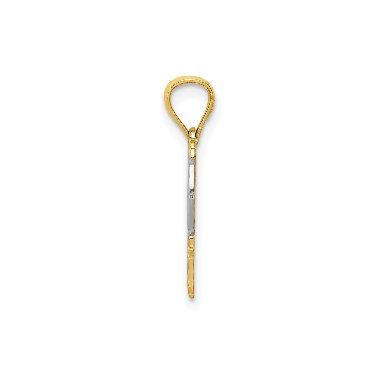 14k Yellow Gold and Rhodium Heart Pendant, Mom Script Accent, Floral Scrollwork Design