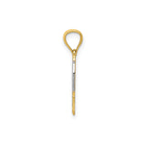 14k Yellow Gold and Rhodium Heart Pendant, Mom Script Accent, Floral Scrollwork Design