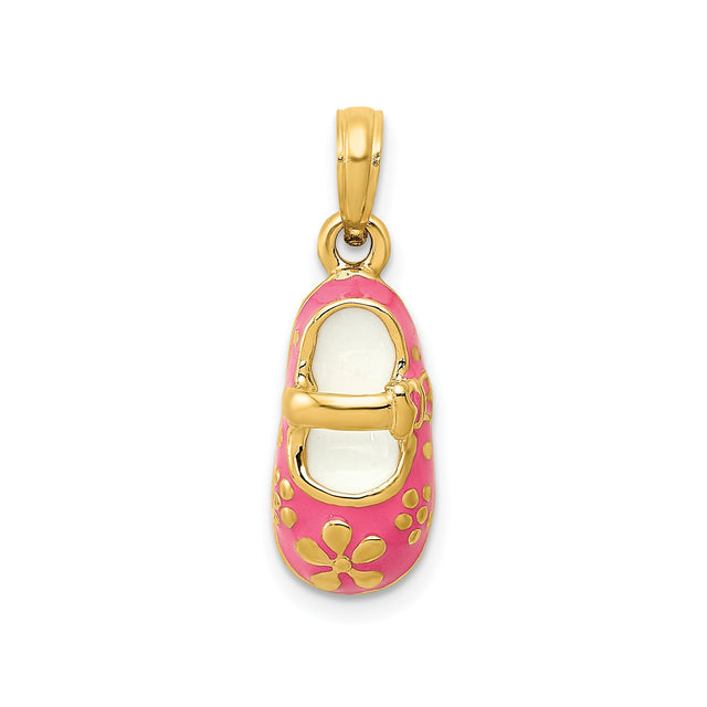 14k Yellow Gold Baby Shoe Pendant with Floral Design, Symbolic Motherhood Charm