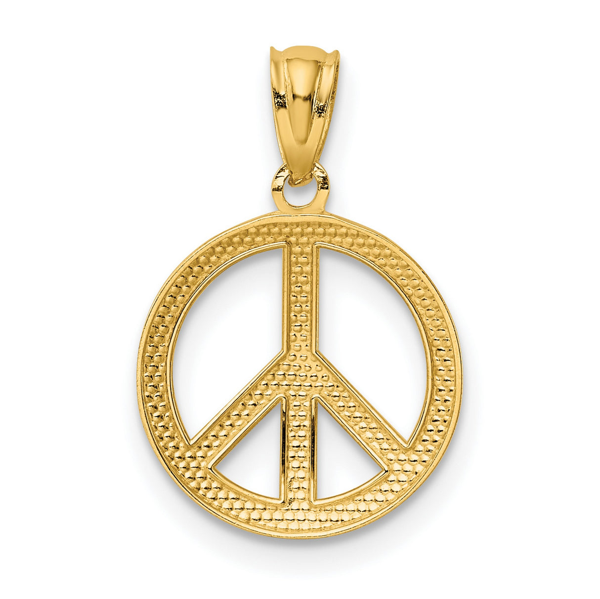 14k Yellow Gold Peace Sign Pendant, Openwork Retro Boho Charm for Women or Unisex Wear