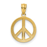 14k Yellow Gold Peace Sign Pendant, Openwork Retro Boho Charm for Women or Unisex Wear