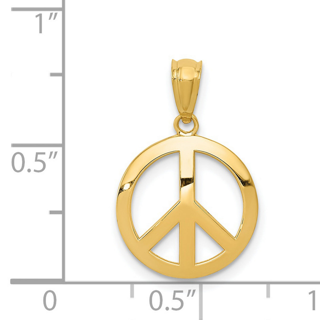 14k Yellow Gold Peace Sign Pendant, Openwork Retro Boho Charm for Women or Unisex Wear