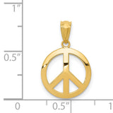 14k Yellow Gold Peace Sign Pendant, Openwork Retro Boho Charm for Women or Unisex Wear