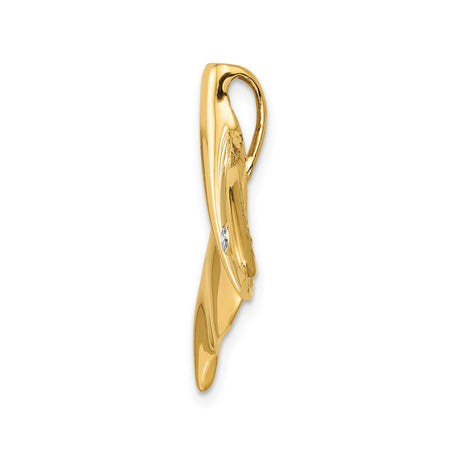 14k Yellow Gold Whale Tail Pendant with Diamond Accent, Nautical Marine Life Charm