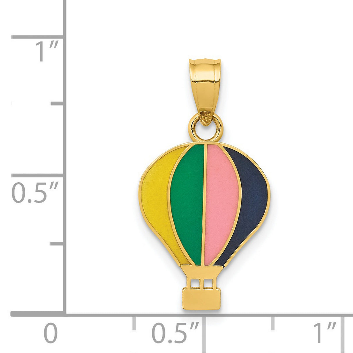 Multi-Color Hot Air Balloon Charm Pendant in Real 14k Yellow Gold