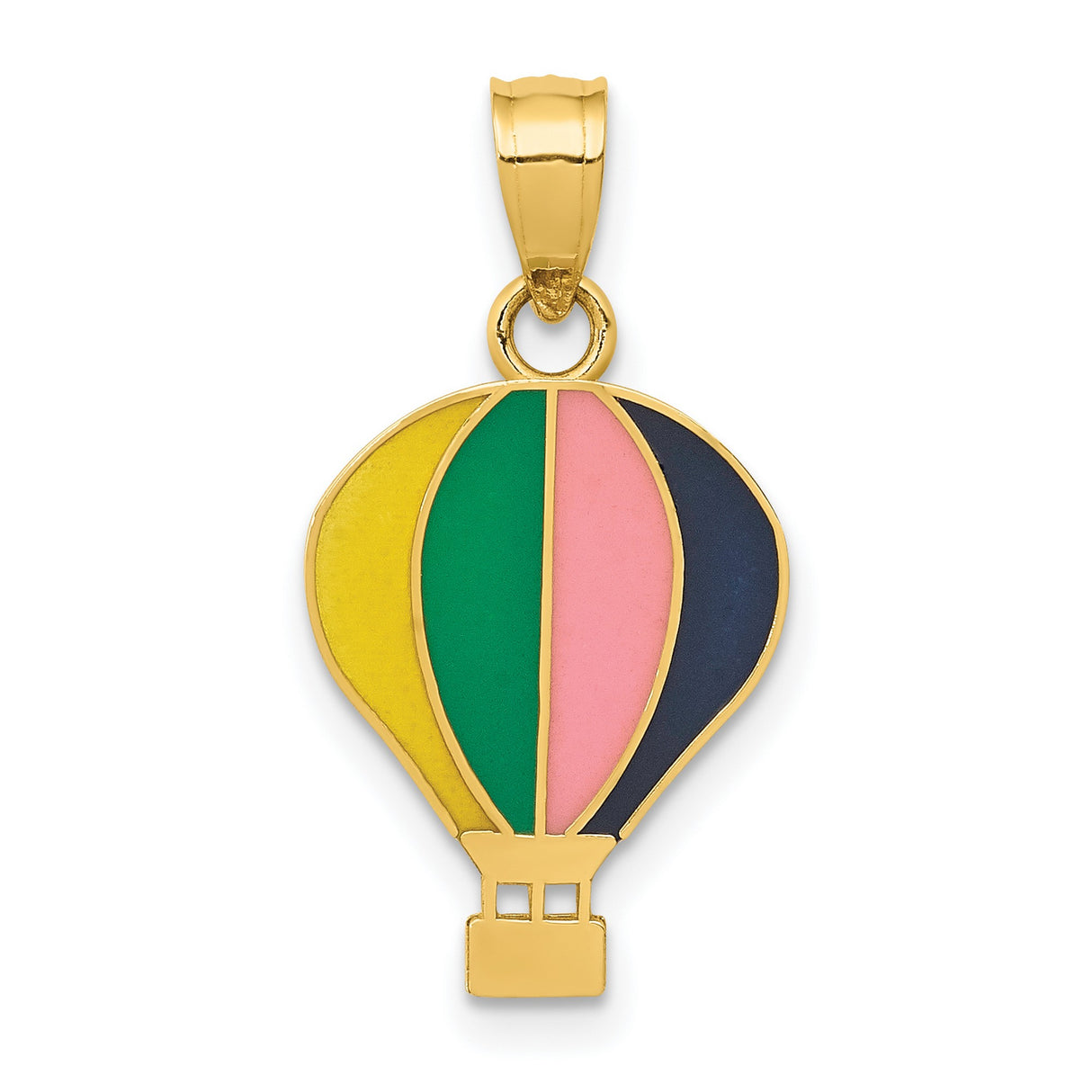 Multi-Color Hot Air Balloon Charm Pendant in Real 14k Yellow Gold
