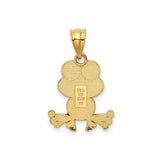 14k Yellow Gold Frog Pendant with Green Enamel and Large Eyes, Cartoon Animal Charm for Kids or Women