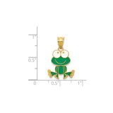 14k Yellow Gold Frog Pendant with Green Enamel and Large Eyes, Cartoon Animal Charm for Kids or Women