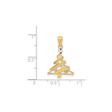 14k Yellow Gold and Rhodium Christmas Tree Pendant with Openwork Design and Rhodium Bead Accents
