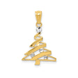 14k Yellow Gold and Rhodium Christmas Tree Pendant with Openwork Design and Rhodium Bead Accents