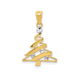 14k Yellow Gold and Rhodium Christmas Tree Pendant with Openwork Design and Rhodium Bead Accents