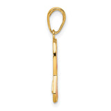 14k Yellow Gold Pendant with Pink Awareness Ribbon and Glossy Enamel Finish for Women