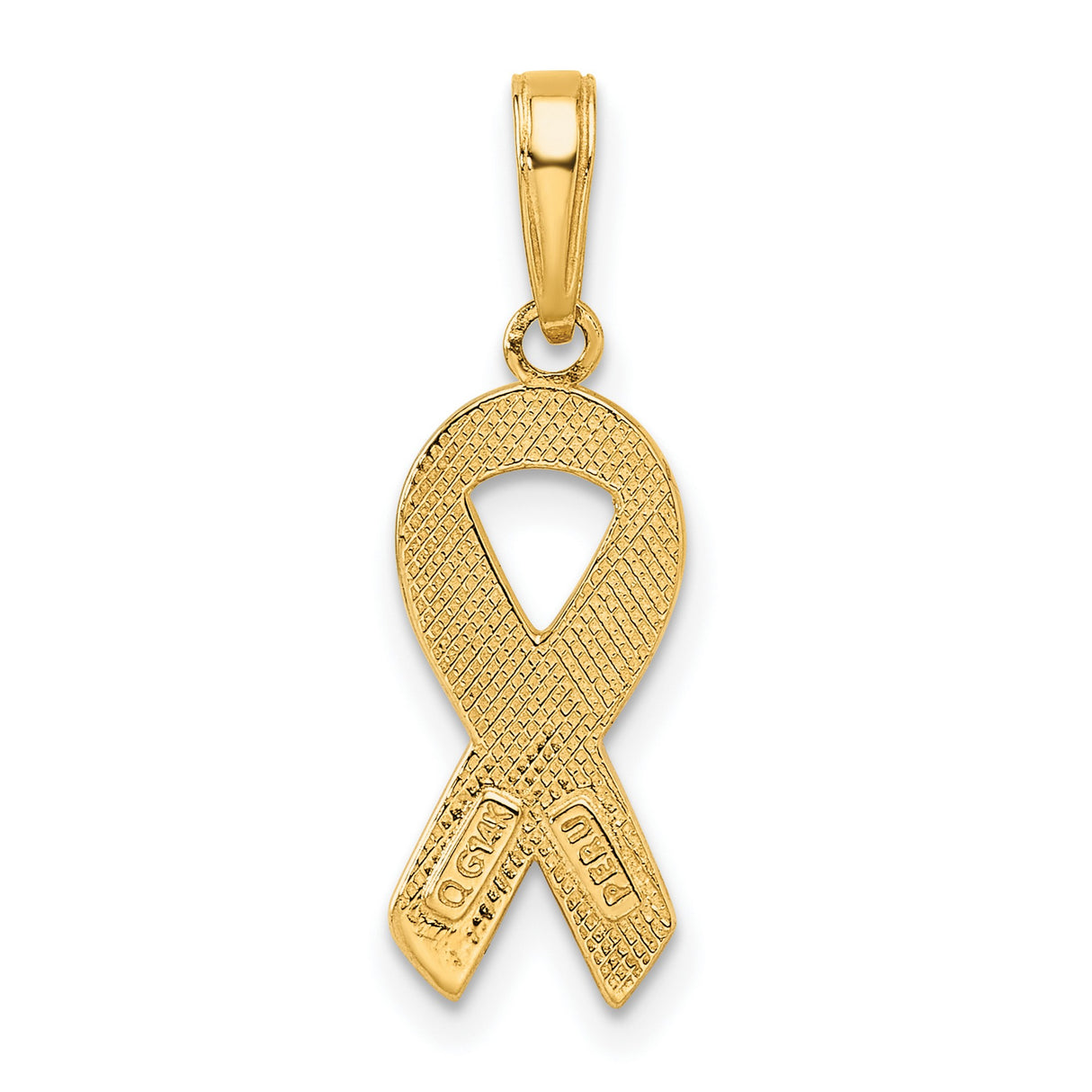 14k Yellow Gold Pendant with Pink Awareness Ribbon and Glossy Enamel Finish for Women