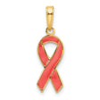 14k Yellow Gold Pendant with Pink Awareness Ribbon and Glossy Enamel Finish for Women