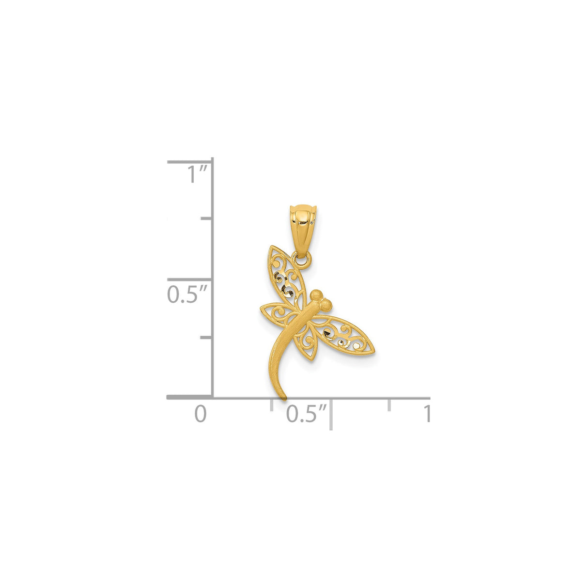 14k Yellow Gold Dragonfly Pendant with Filigree Wings and Polished Openwork Design