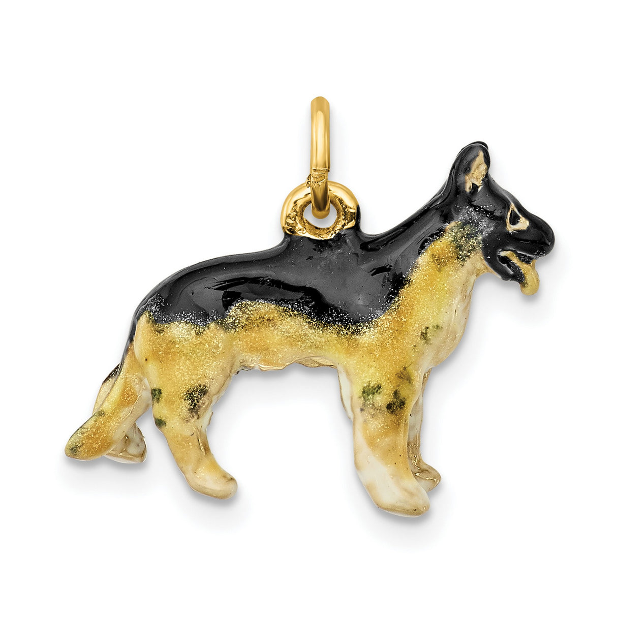 14k Yellow Gold German Shepherd Pendant with Enamel Accents, Dog Charm for Pet Lovers