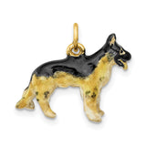 14k Yellow Gold German Shepherd Pendant with Enamel Accents, Dog Charm for Pet Lovers