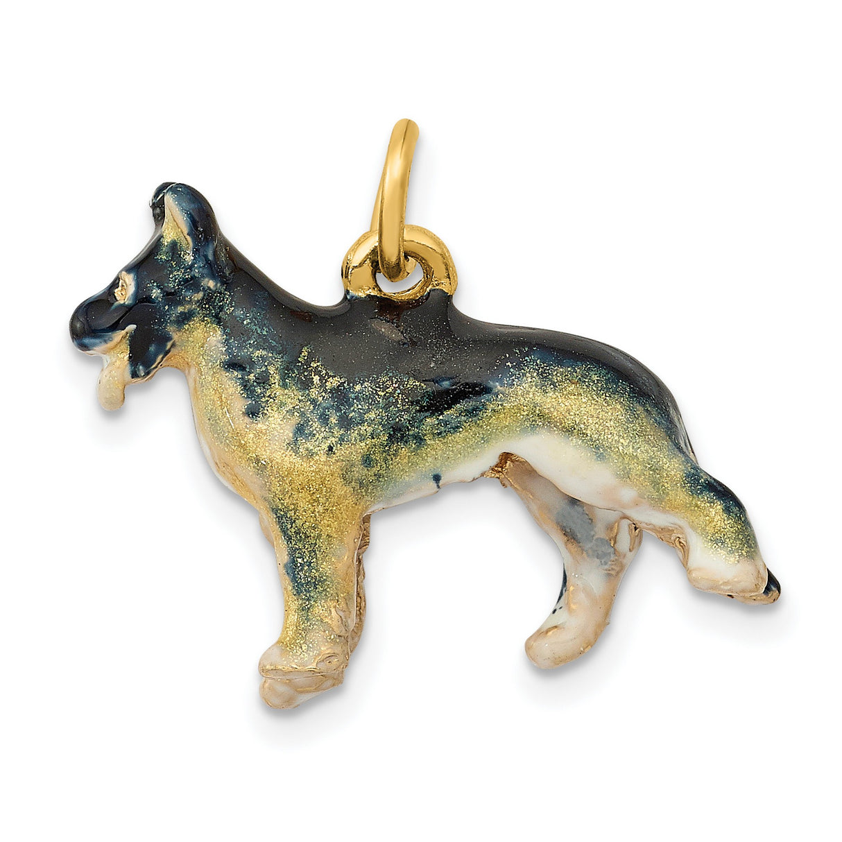 14k Yellow Gold German Shepherd Pendant with Enamel Accents, Dog Charm for Pet Lovers