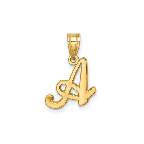 14k Yellow Gold Letter A Pendant, Script Initial Charm with Polished Finish for Women