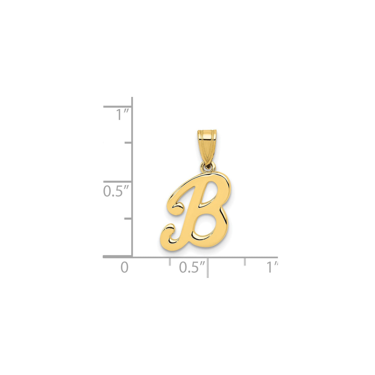 14k Yellow Gold Letter B Pendant, Polished Script Initial Charm for Men or Women