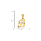 14k Yellow Gold Letter B Pendant, Polished Script Initial Charm for Men or Women