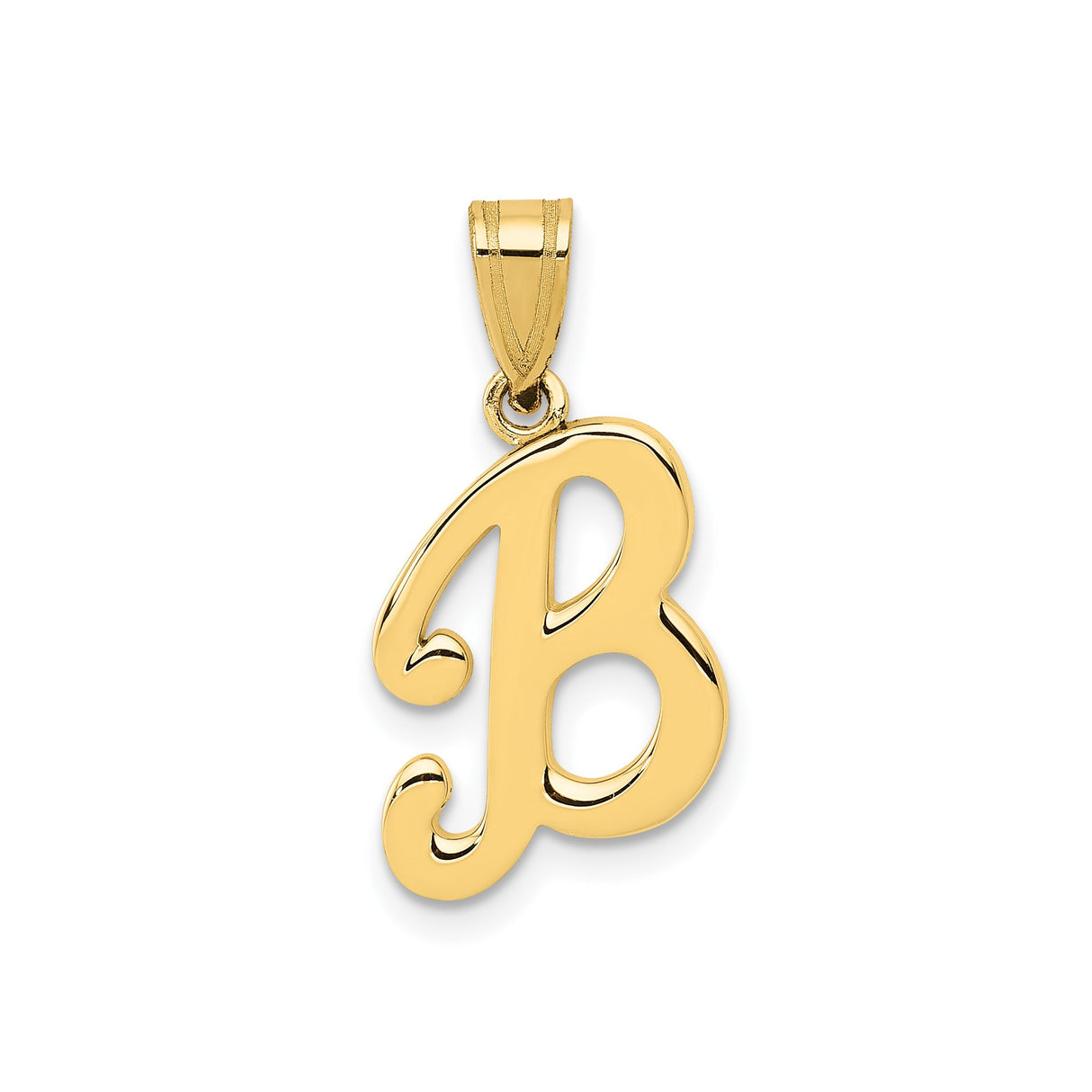 14k Yellow Gold Letter B Pendant, Polished Script Initial Charm for Men or Women
