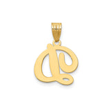 14k Yellow Gold Script Initial D Pendant, Polished Cursive Letter Charm for Women