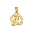 14k Yellow Gold Script Initial D Pendant, Polished Cursive Letter Charm for Women