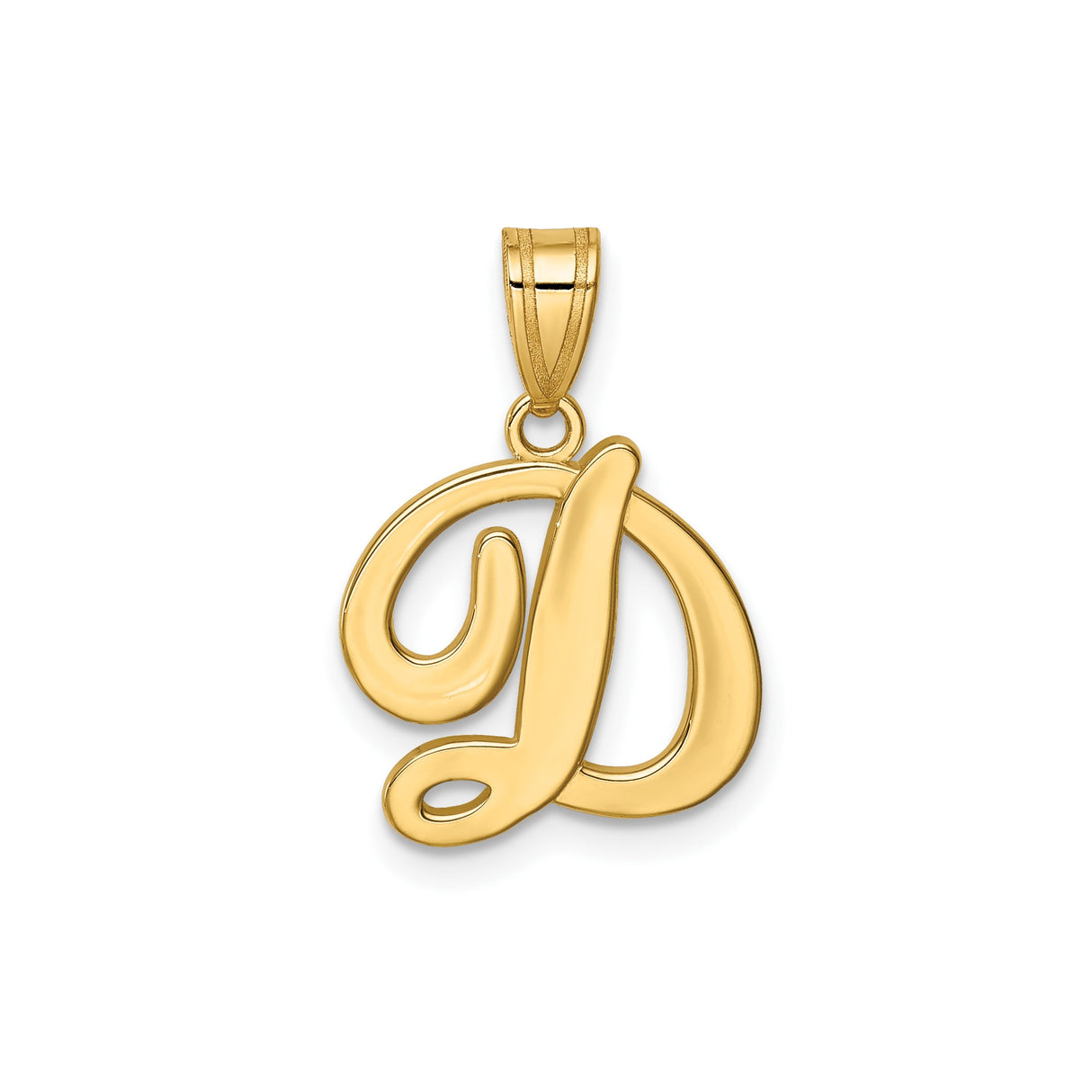 14k Yellow Gold Script Initial D Pendant, Polished Cursive Letter Charm for Women