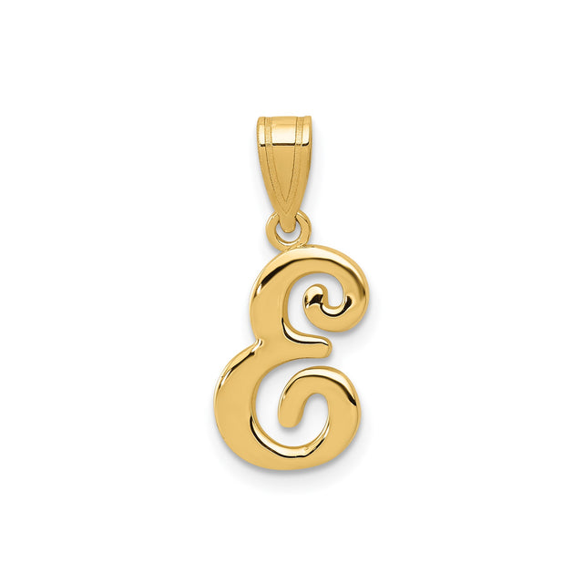 14k Yellow Gold Script E Initial Pendant with Swirl Design for Women