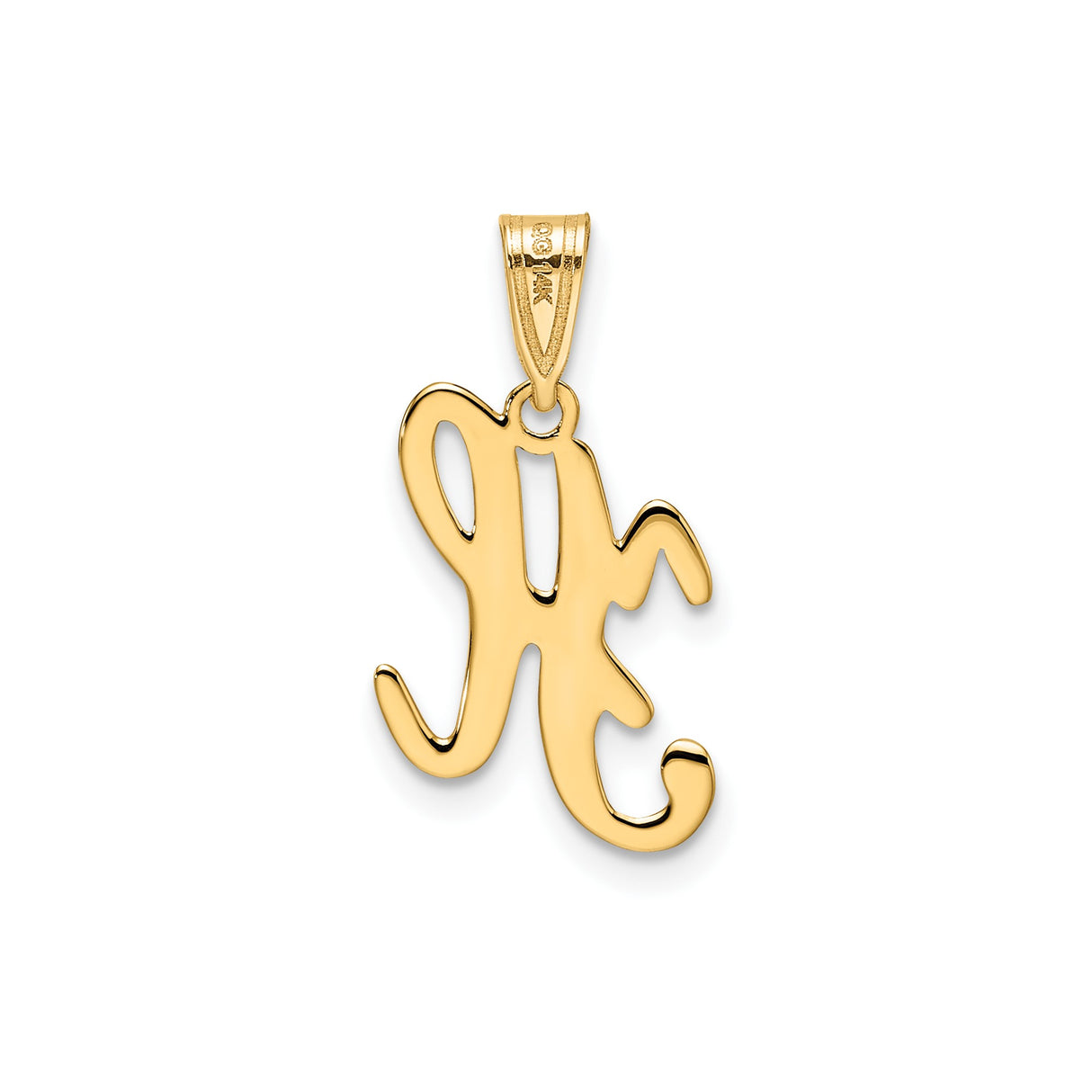 14k Yellow Gold Script Initial Pendant, Polished Cursive Letter H Charm for Women