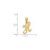 14k Yellow Gold Script Initial Pendant, Polished Cursive Letter H Charm for Women
