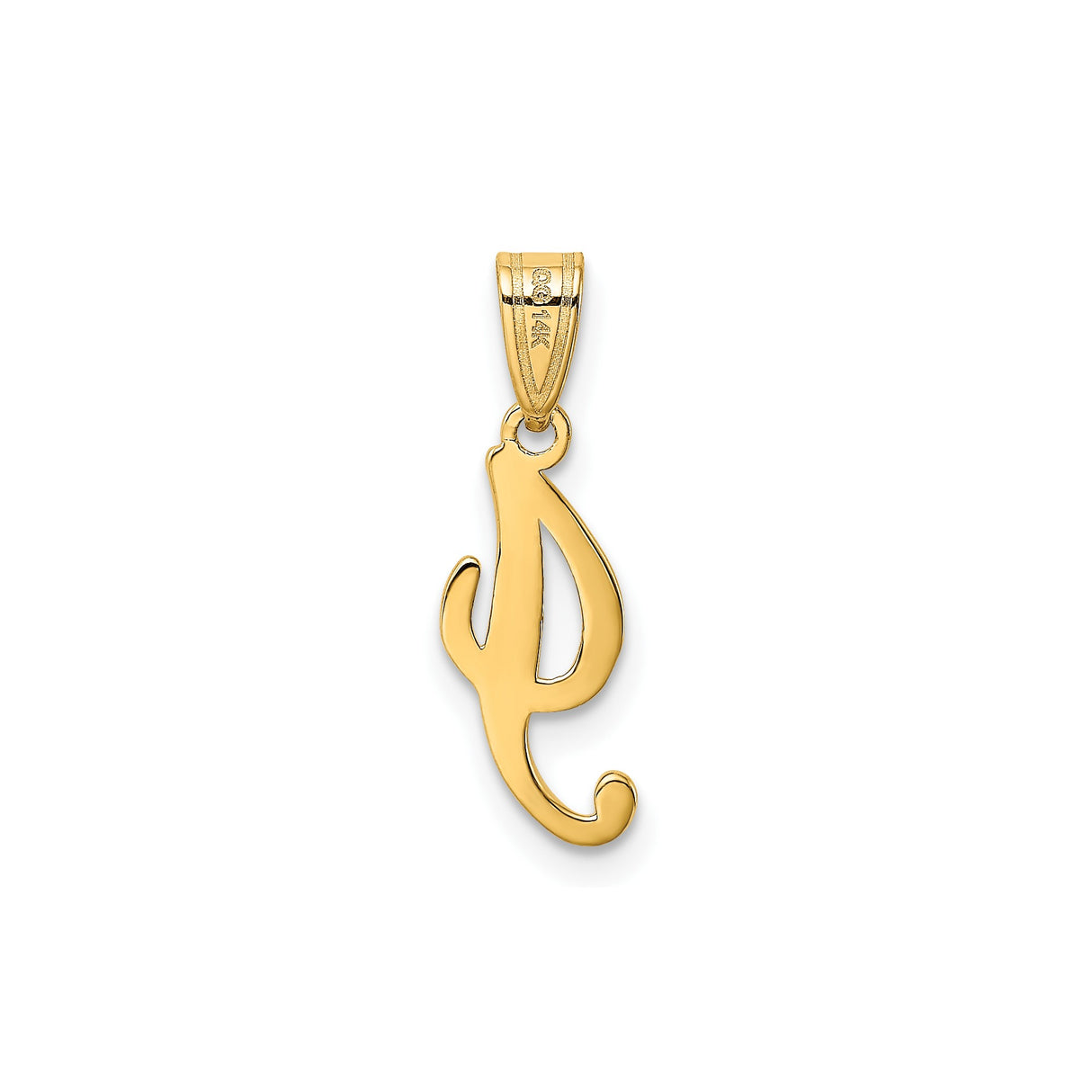 14k Yellow Gold Script Letter J Pendant, Polished Cursive Initial Charm for Women
