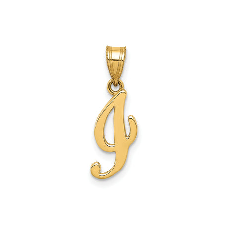 14k Yellow Gold Script Letter J Pendant, Polished Cursive Initial Charm for Women