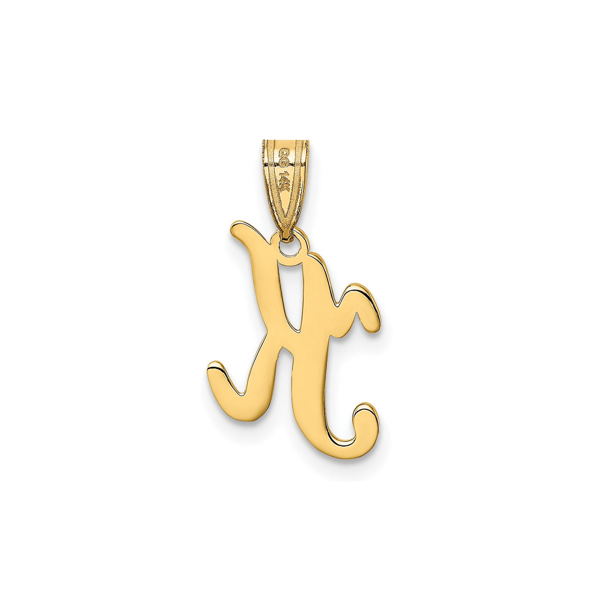 14k Yellow Gold Script Letter K Pendant, Cursive Initial Monogram Charm for Women