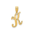 14k Yellow Gold Script Letter K Pendant, Cursive Initial Monogram Charm for Women