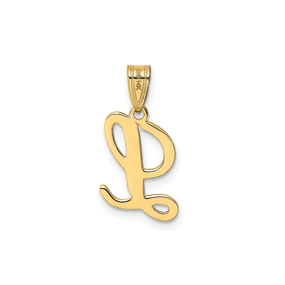 14k Yellow Gold Initial Pendant, Script Letter L Alphabet Charm, Cursive Monogram Jewelry