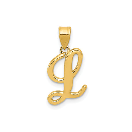 14k Yellow Gold Initial Pendant, Script Letter L Alphabet Charm, Cursive Monogram Jewelry