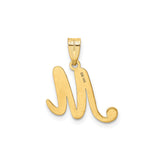 14k Yellow Gold Script Initial M Pendant, Polished Cursive Letter Charm for Women